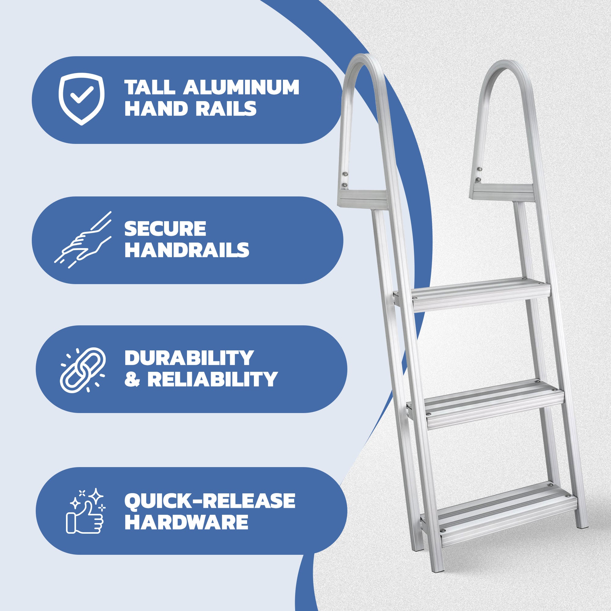 RecPro 3 Step Angled Aluminum Pontoon Dock and Boat Boarding Ladder, Silver - VMInnovations