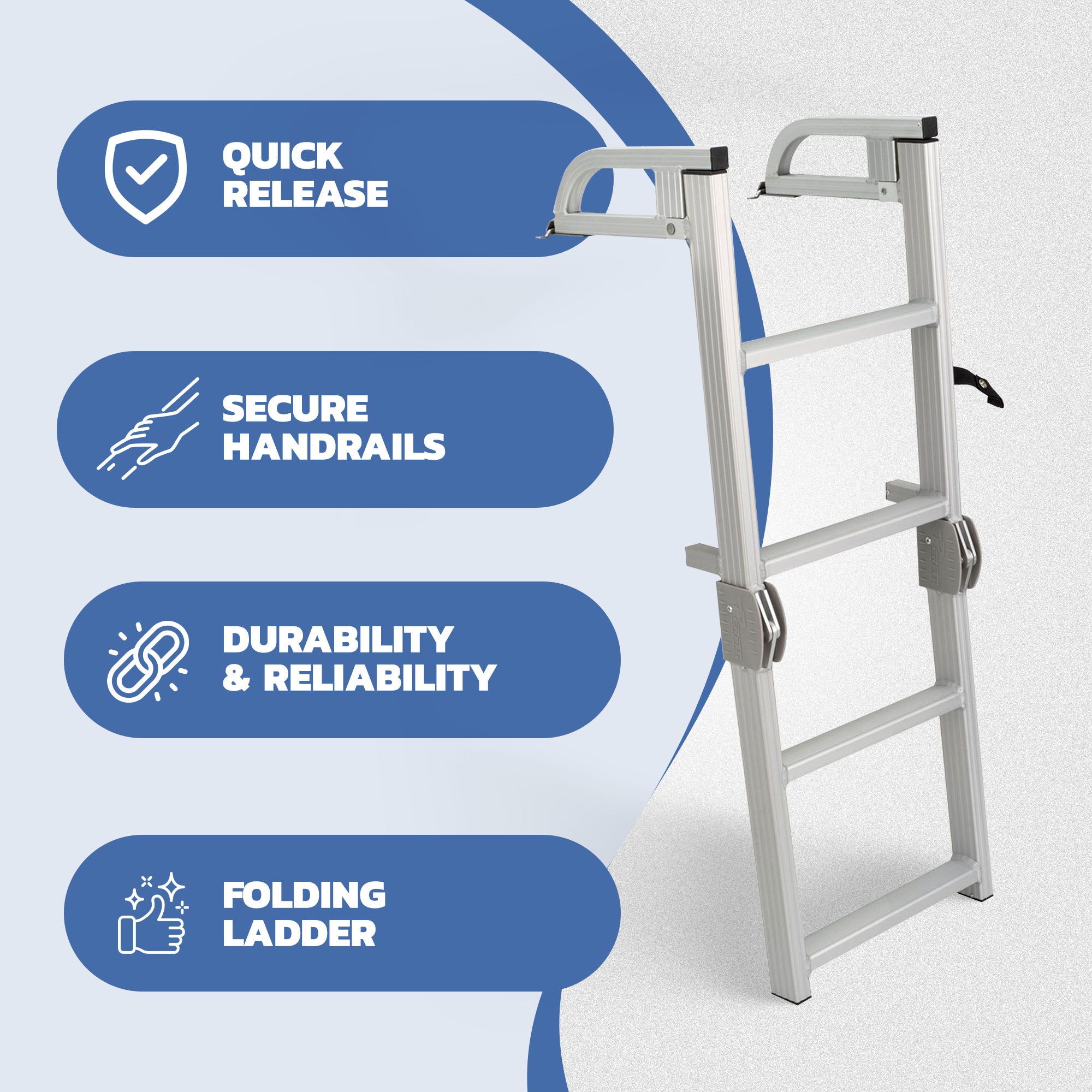 Space Saving Aluminum Quick Release 4-Step Pontoon Boat Ladder (Open Box) - VMInnovations