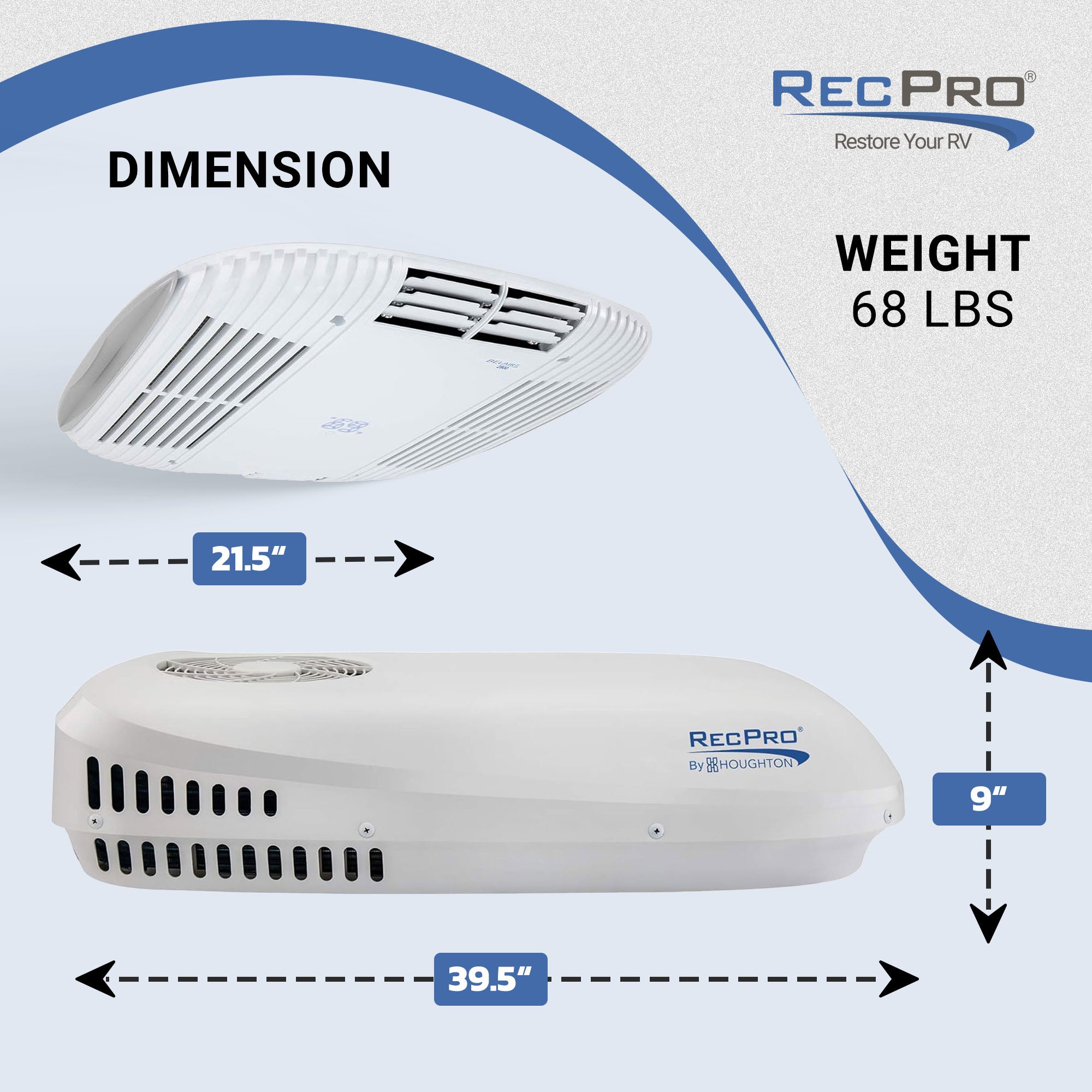 RecPro RV Air Conditioner 9.5K BTU Quiet Cooling Unit with Remote Control, White