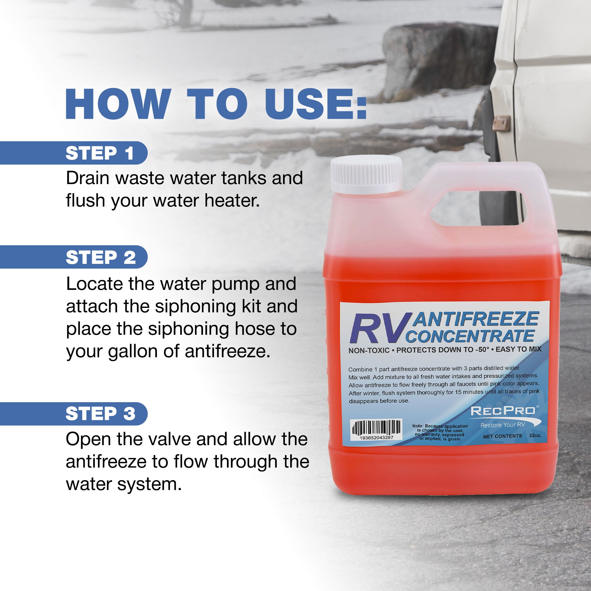 RecPro RV Antifreeze Concentrate Fluid, -50 Degree Fahrenheit Protection, 32 Oz