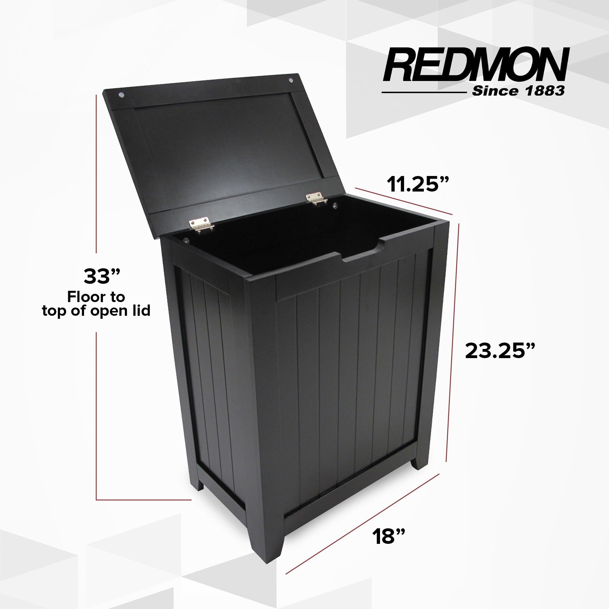 Redmon Country Wainscot Style Clothes Hamper, Basket with Lid, Black(Open Box) - VMInnovations