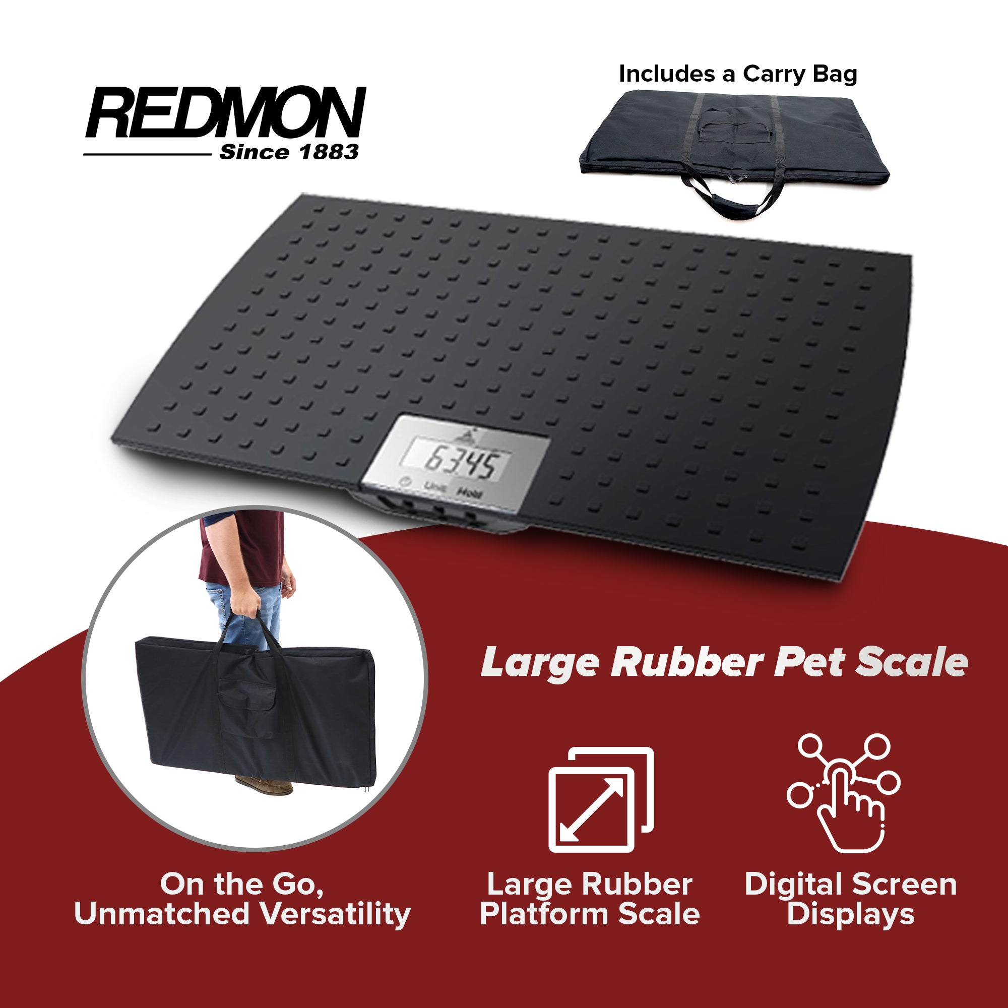 Redmon Large Rubber Precision Digital Pet Weight Scale with Carrier Tote Bag - VMInnovations