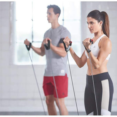 Reebok Lightweight Elastic Fitness Tube Resistance Band Home Gym Equipment, Gray