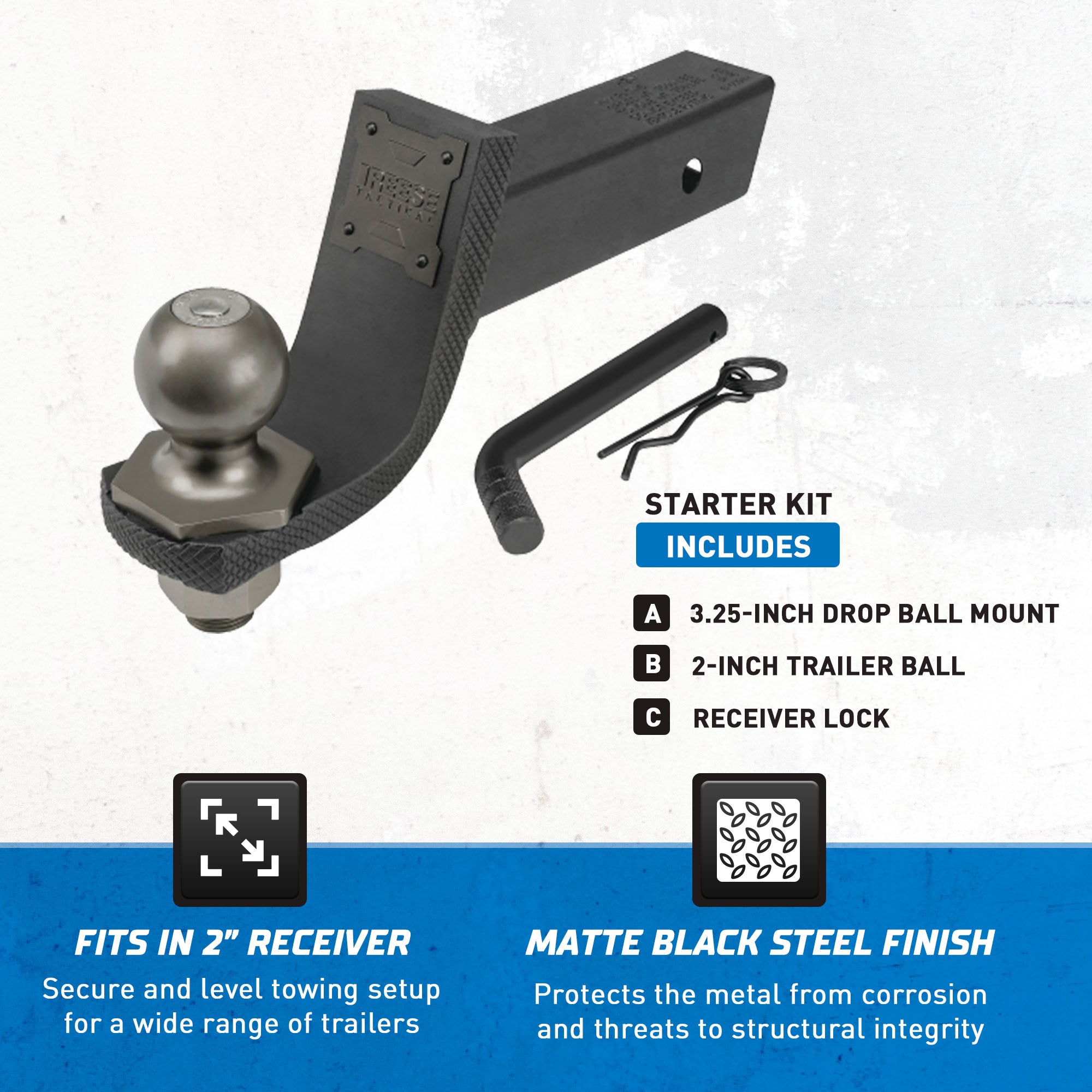 Reese Towpower Interlock Tactical Trailer Hitch Ball Mount Kit, Black (Open Box) - VMInnovations