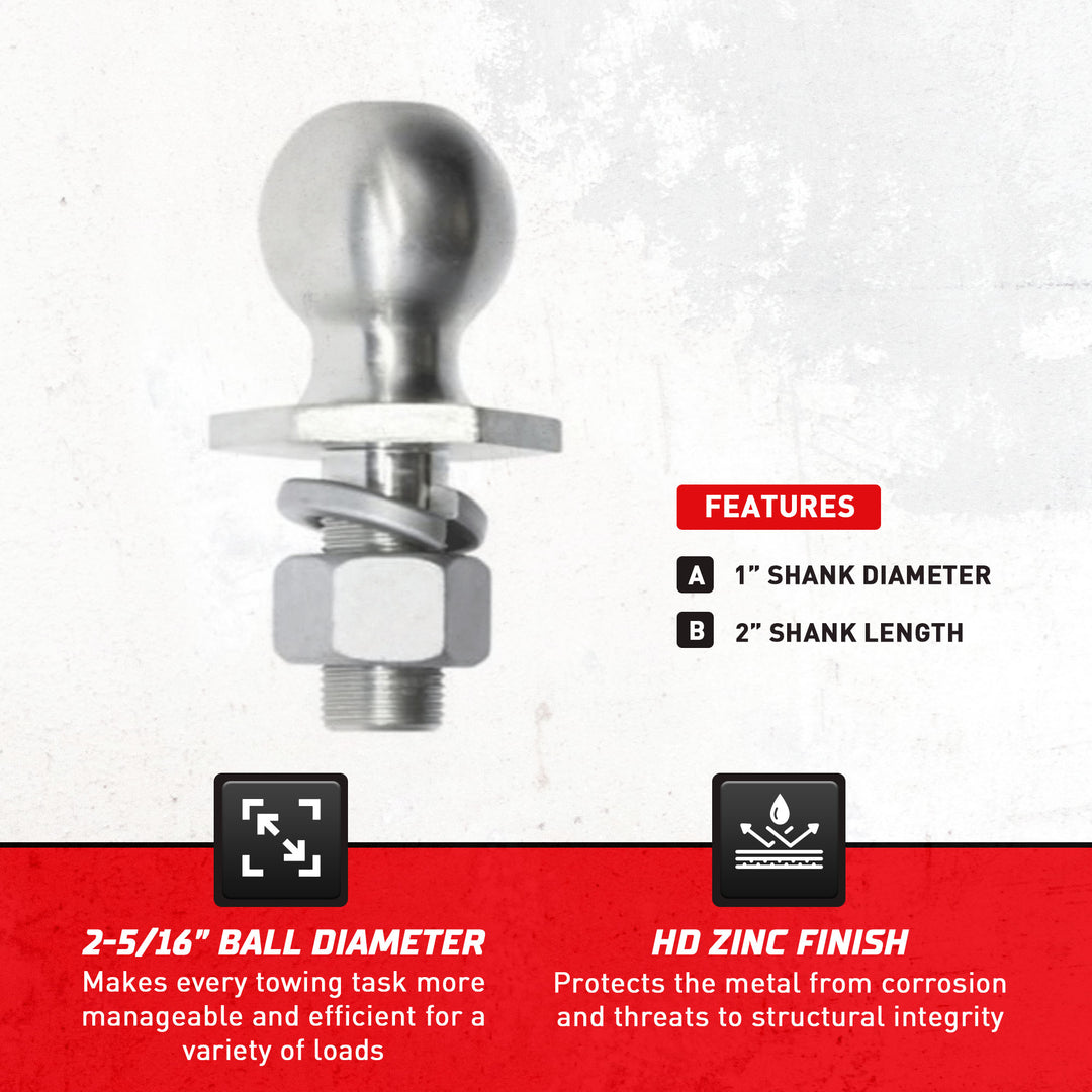 Bulldog 2-5/16 inch Diameter Interlock Hitch Ball, 7,500 Pound Capacity, HD Zinc - VMInnovations