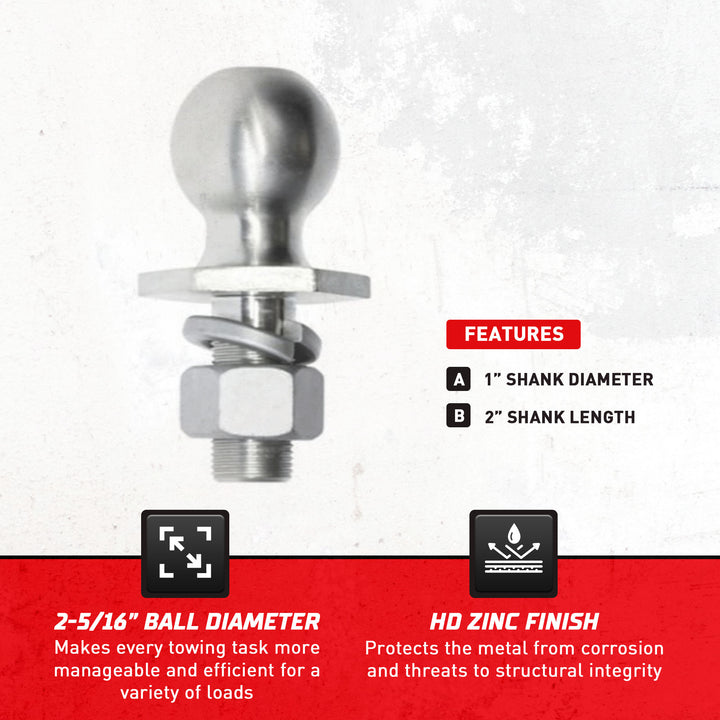 Bulldog 2-5/16 inch Diameter Interlock Hitch Ball, 7,500 Pound Capacity, HD Zinc - VMInnovations