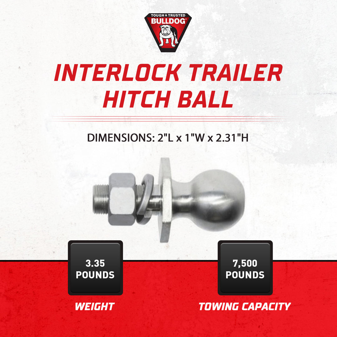 Bulldog 2-5/16 inch Diameter Interlock Hitch Ball, 7,500 Pound Capacity, HD Zinc - VMInnovations