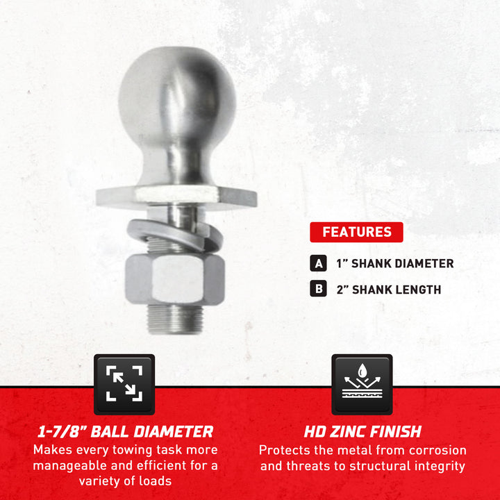 Bulldog 1-7/8 inch Diameter Interlock Hitch Ball, 3,500 Pound Capacity, HD Zinc - VMInnovations