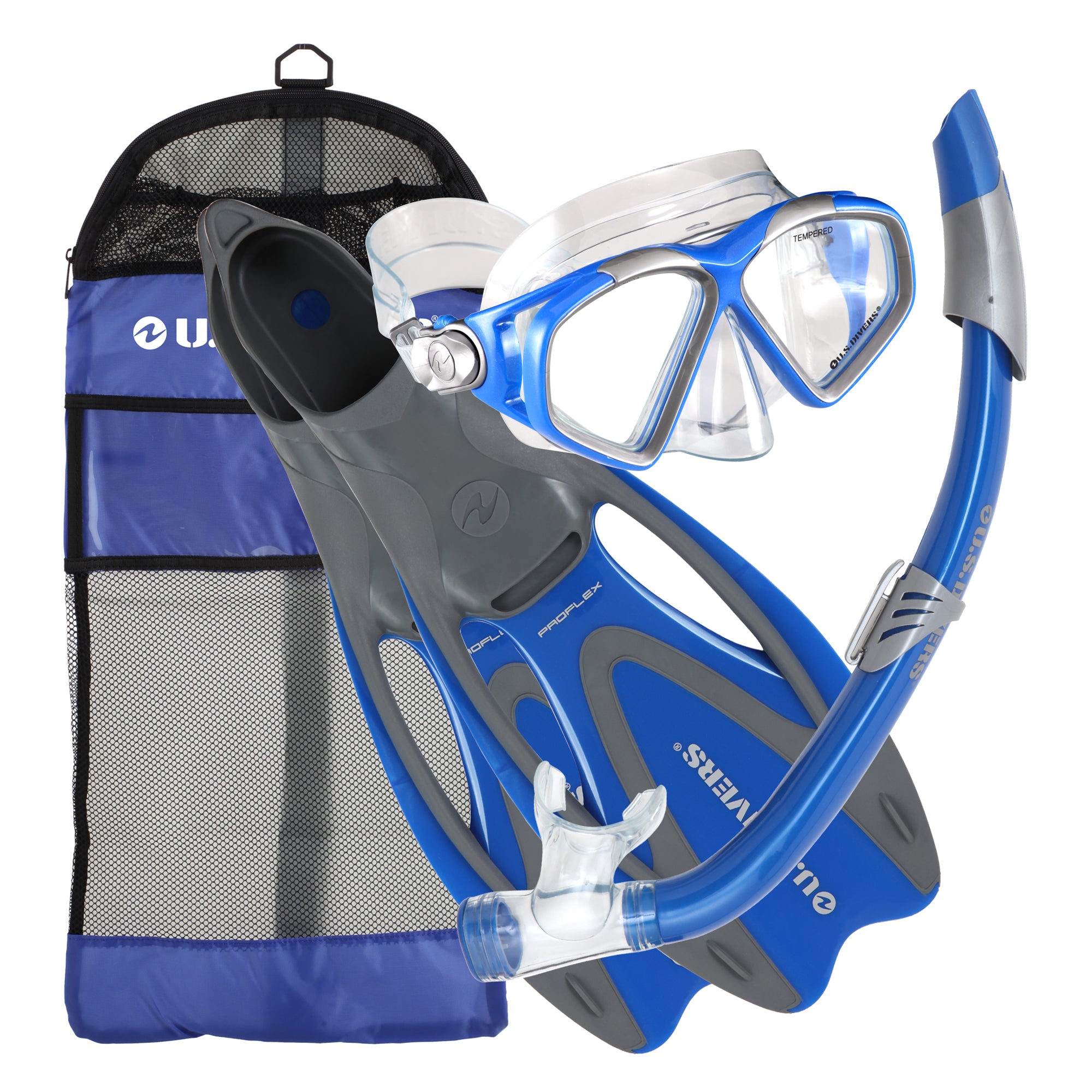 U.S. Divers Cozumel M/L Snorkeling Set with Travel Bag, Blue (Open Box)