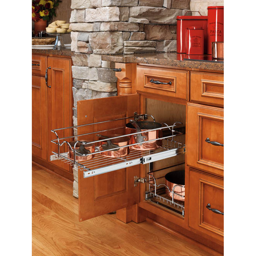 Rev-A-Shelf Base Kitchen Cabinet 2 Tier Pull Out Wire Baskets(2 Separate Sizes) - VMInnovations