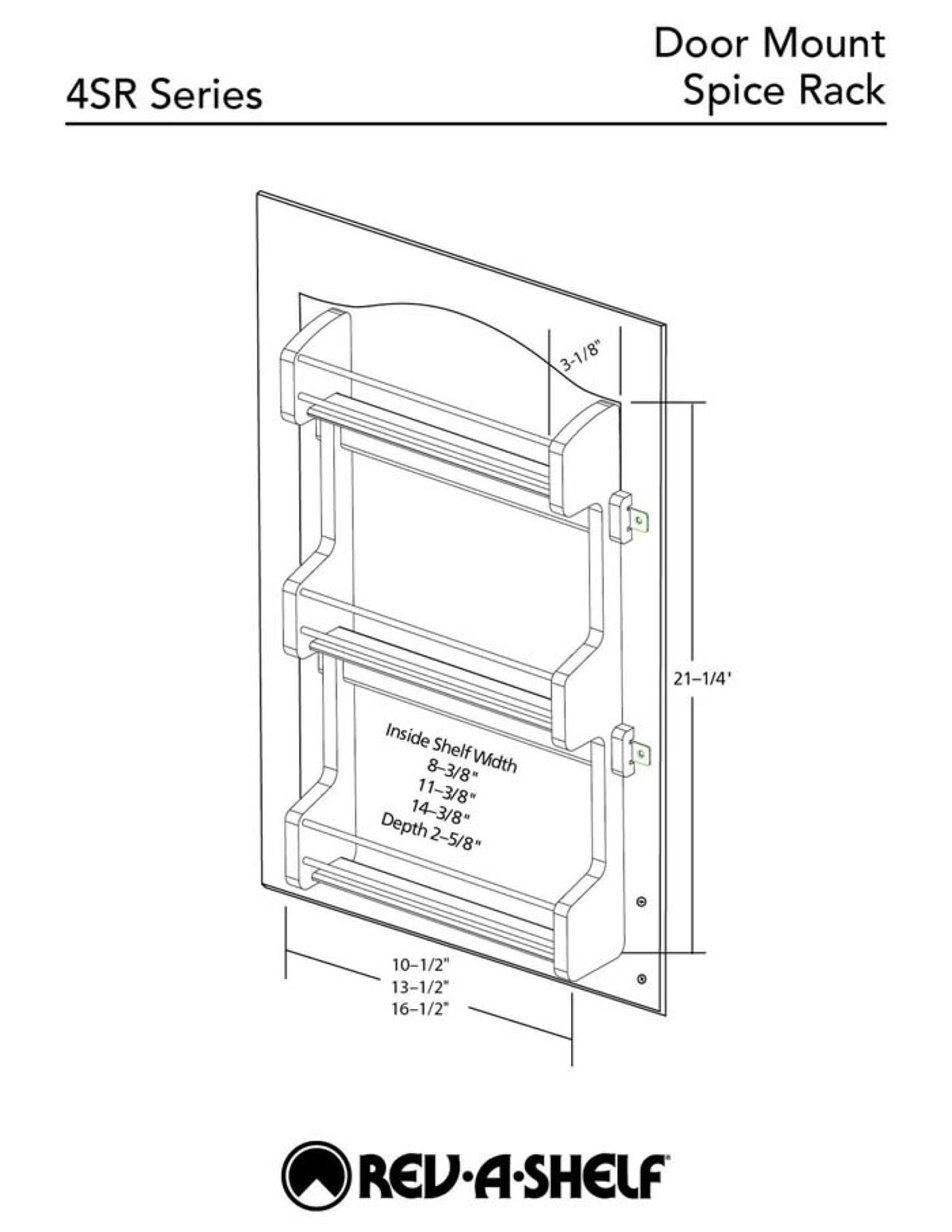 Rev-A-Shelf 15" Kitchen Cabinet Door Mounted 3-Shelf Storage Spice Rack, 4SR-15