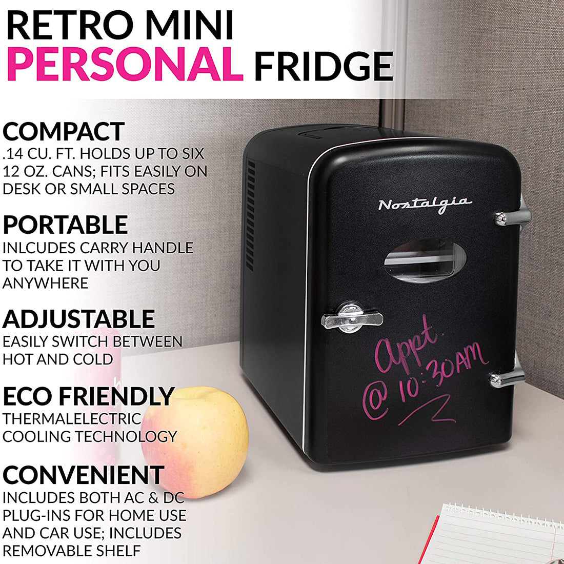 Nostalgia Retro Dry Erase 6 Can Refrigerator w/ Carry Handle Heating (For Parts)