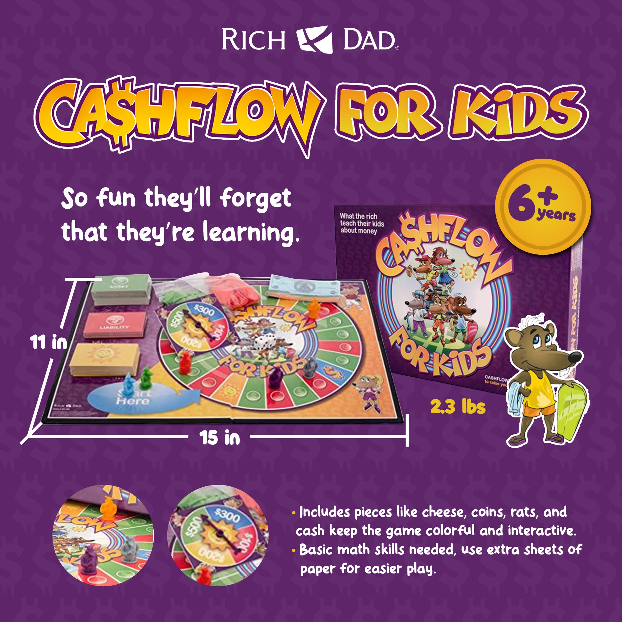 Rich Dad CASHFLOW for Kids, Educational Board Game for Ages 6+ (For Parts) - VMInnovations
