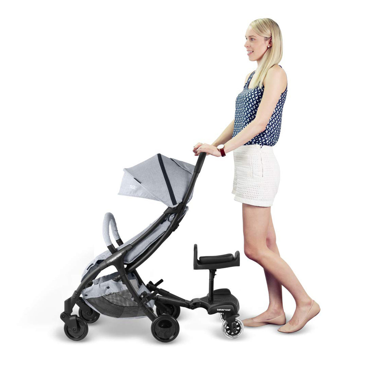 Beberoad Rider Baby Stroller Glider Board & R2 Ultra Lightweight Stroller, Black