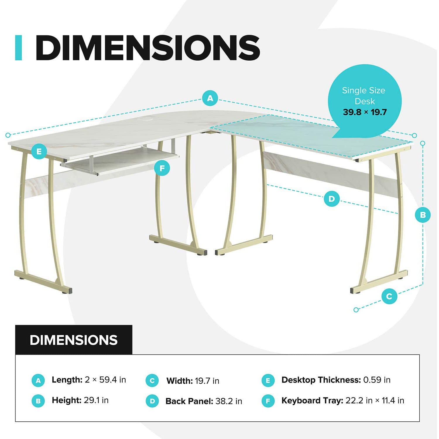 RIF6 L Shaped Modern Computer Office Desk w/ Keyboard Tray, Easy Assembly, White - VMInnovations