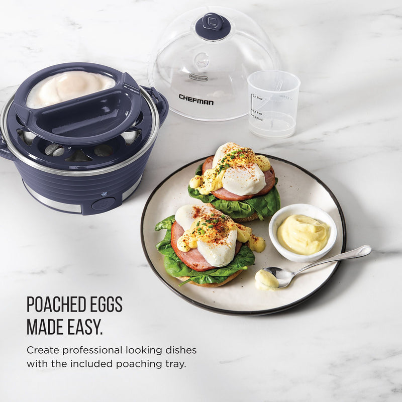 Chefman Rapid Electric Egg Cooker for 6 Eggs with Omelet Tray, Midnight Blue