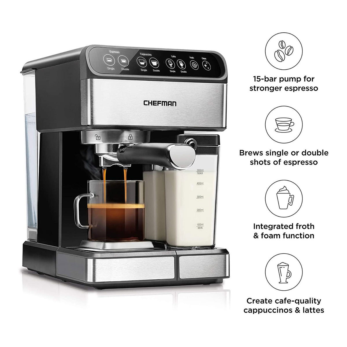 Chefman 6 in 1 Espresso Maker Coffee Machine w/ Frother & 15 Bar Pump (Open Box)