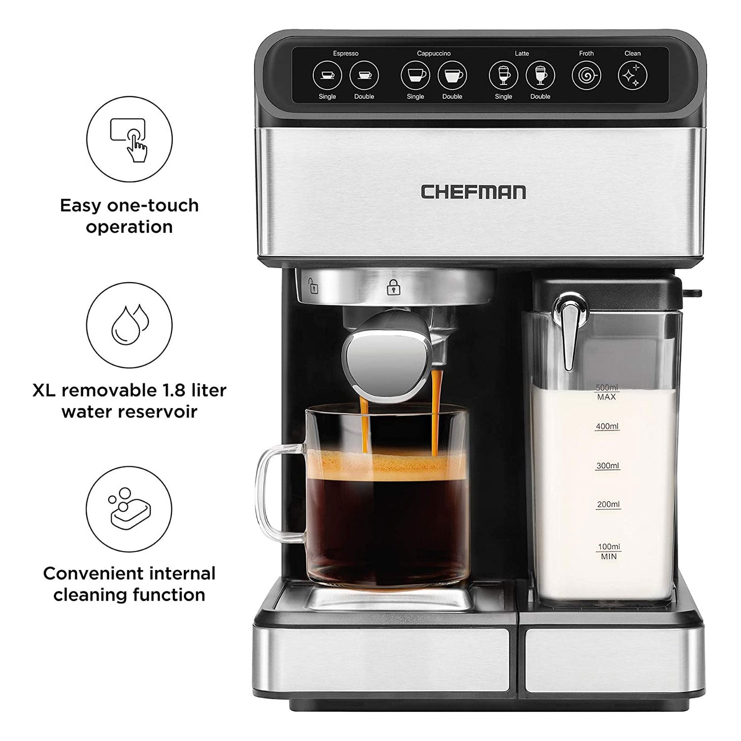 Chefman 6 in 1 Espresso Maker Coffee Machine w/ Frother & 15 Bar Pump (Open Box)