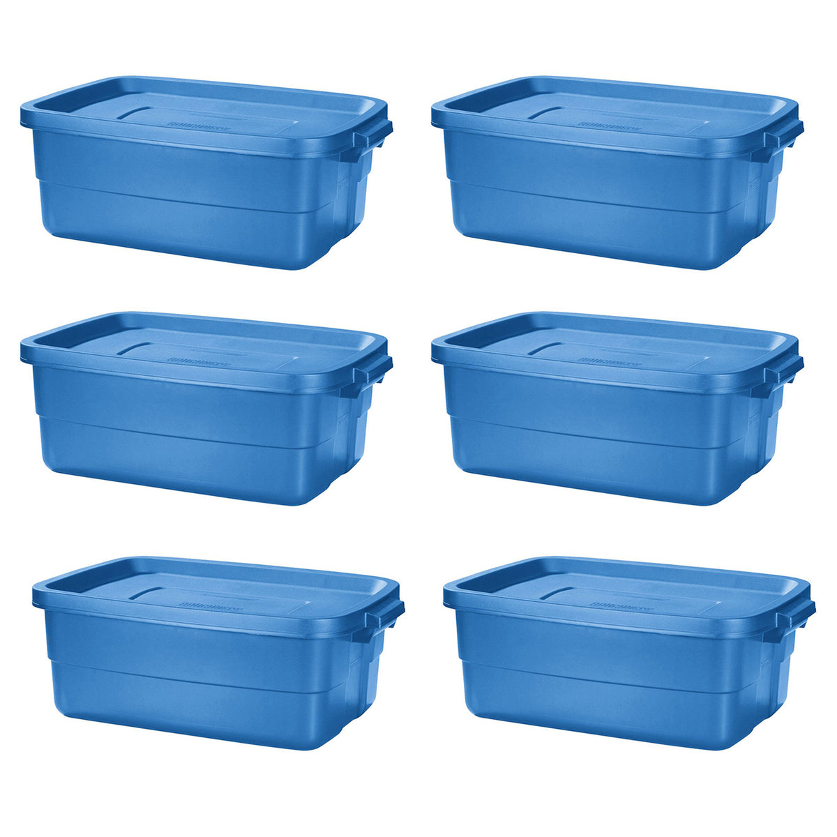 Rubbermaid Roughneck Tote 10 Gal Storage Container, Heritage Blue (6 Pack)(Used)
