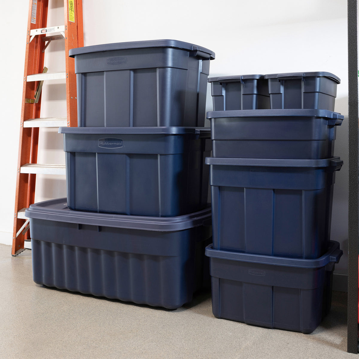 Rubbermaid 31 Gallon Stackable Storage Container, Dark Indigo Metallic (12 Pack)