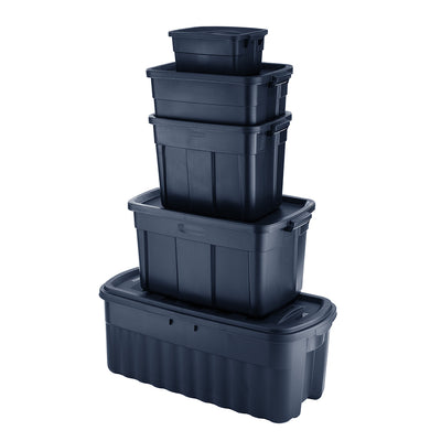 Rubbermaid 50 Gallon Stackable Storage Container, Dark Indigo Metallic (8 Pack)