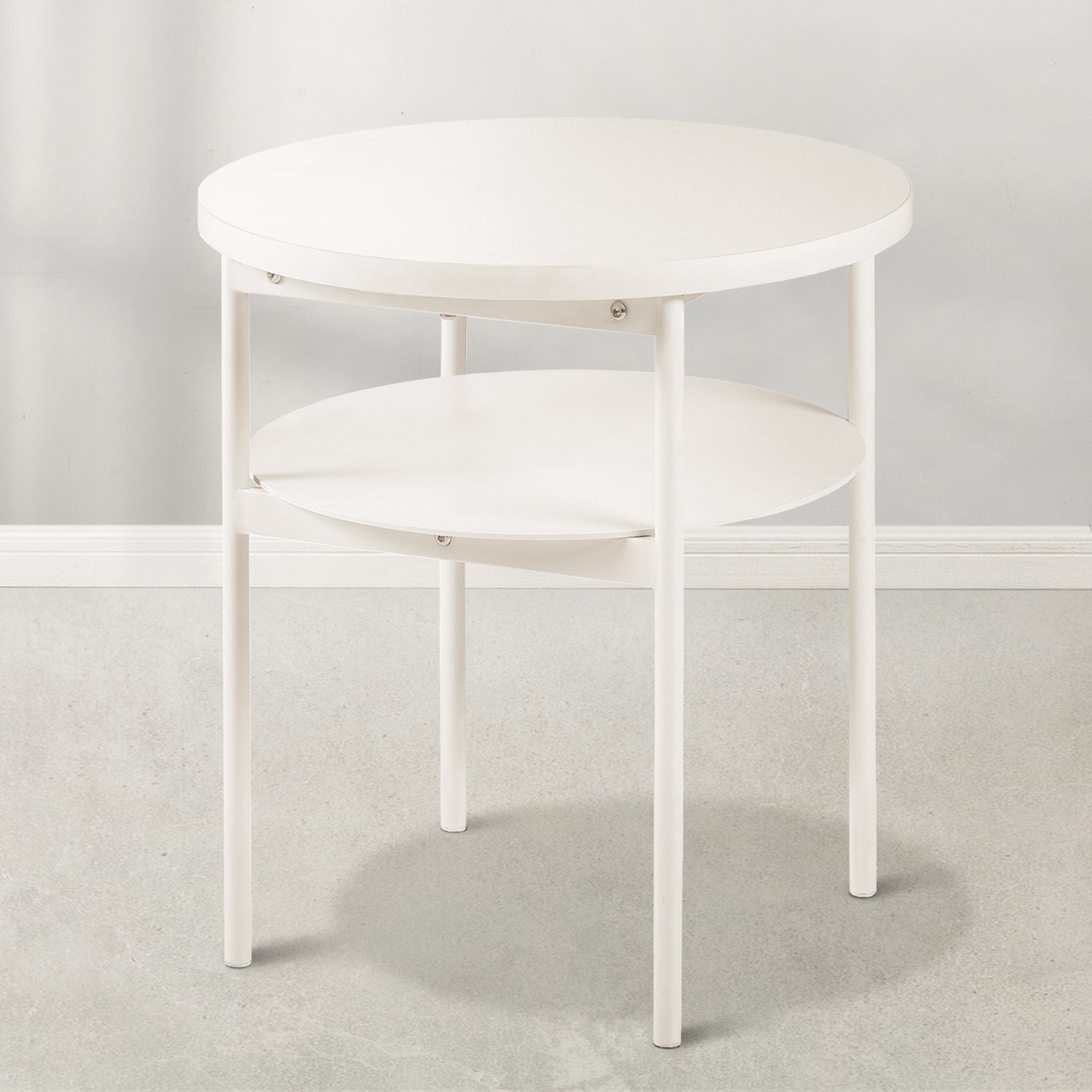 Mellow AIDA Round Multipurpose End and Side Table with Storage Shelf, Beige - VMInnovations