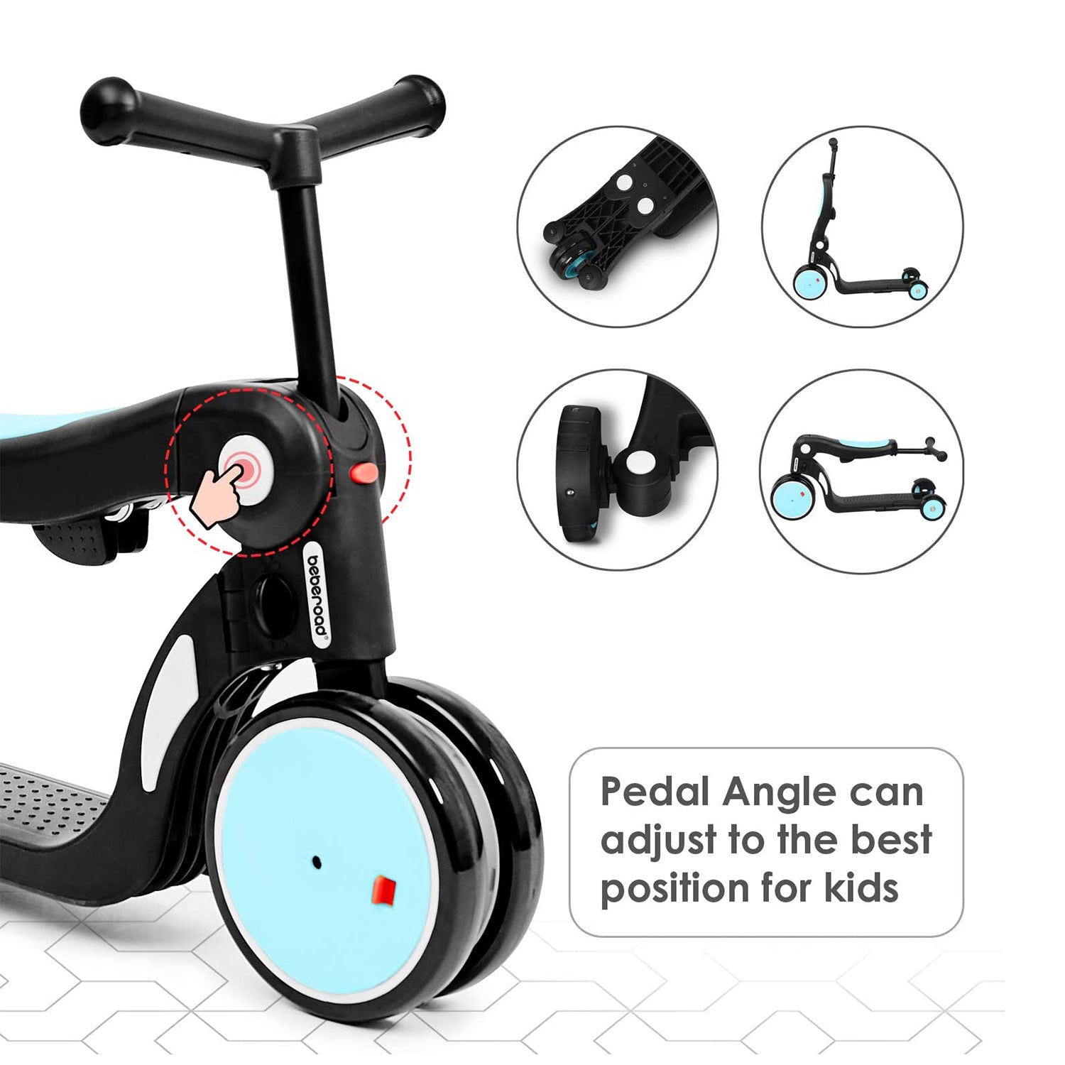 Beberoad Roadkid 5 in 1 Multifunctional Scooter & Balance Bike for Kids, Blue