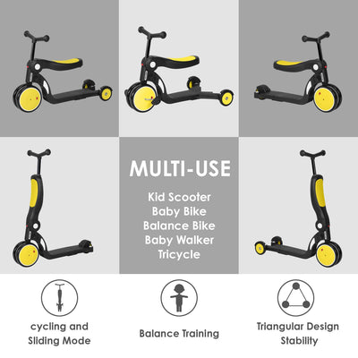 Beberoad Roadkid Plus 5 in 1 Multifunctional Scooter with Push for Kids, Yellow