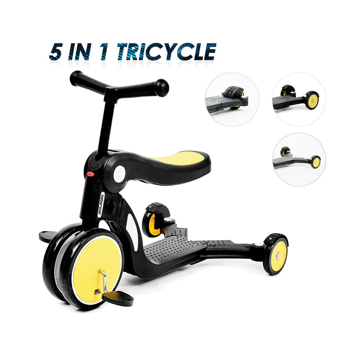 Beberoad Roadkid 5 in 1 Multifunctional Scooter & Balance Bike for Kids, Yellow