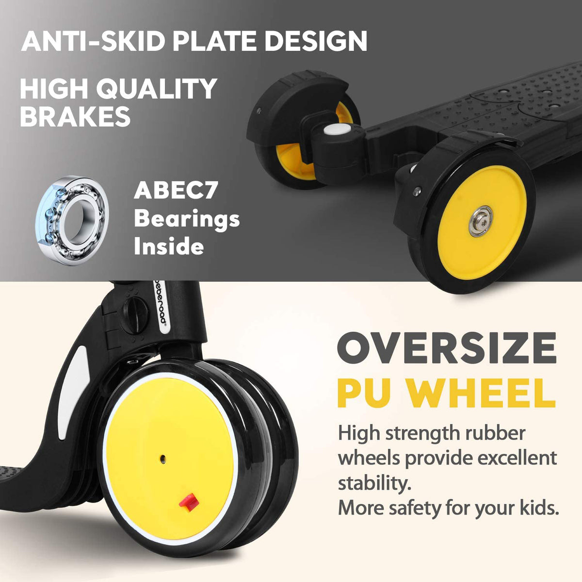 Beberoad Roadkid 5 in 1 Multifunctional Scooter & Balance Bike for Kids, Yellow
