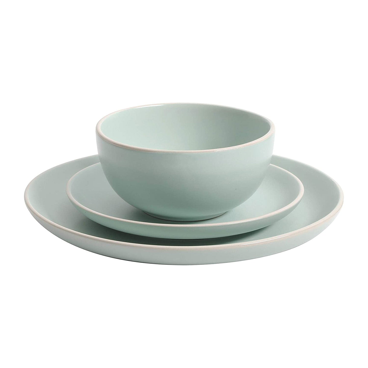 Rockaway 12 Pc Stoneware Dinnerware Set, Plates & Bowls, Matte Teal (For Parts)