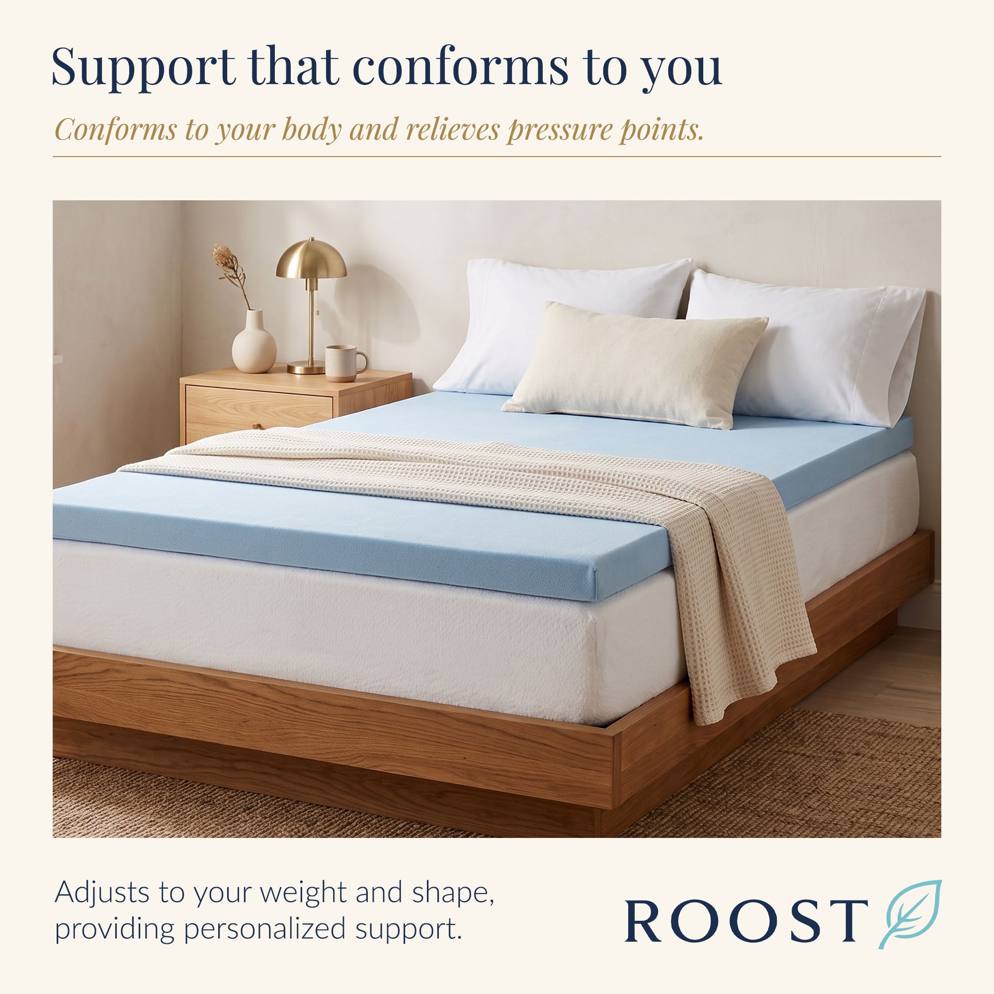 Roost Sleep Cool Cloud 3-Inch Memory Foam Twin Mattress Topper with Cover, Blue