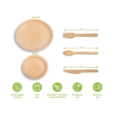 ECO SOUL Round Disposable Palm Leaf and Birchwood Dinnerware Set (450 Piece)