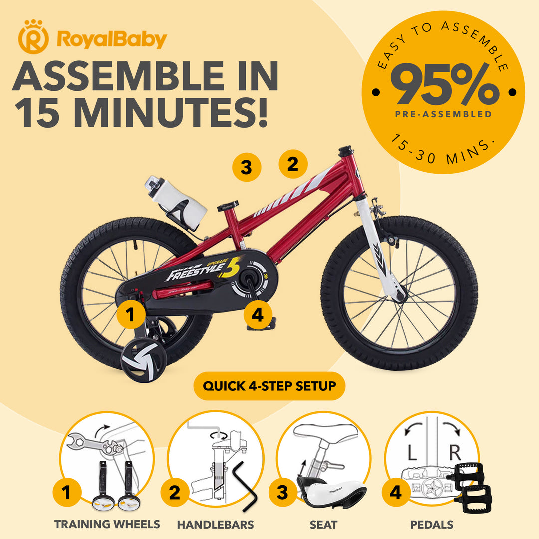 RoyalBaby Freestyle Kid's Bicycle with Training Wheels, 16 Inch, Red (Open Box) - VMInnovations