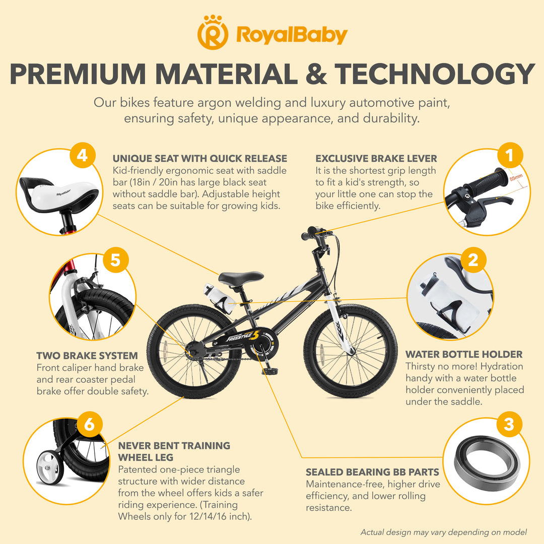 RoyalBaby Freestyle Outdoor Sporty Bicycle with Kickstand, 18", Black (Open Box) - VMInnovations