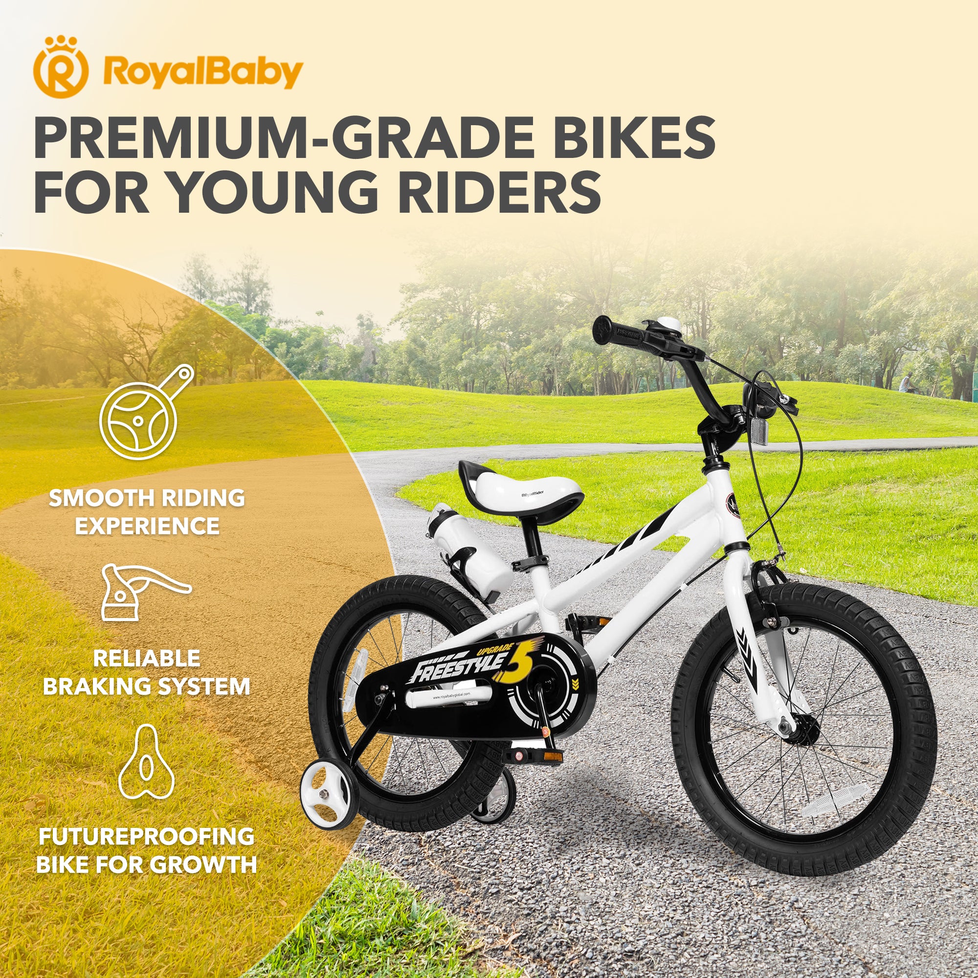 RoyalBaby Outdoor Kid's Bicycle w/Training Wheels, 14", White (Open Box)