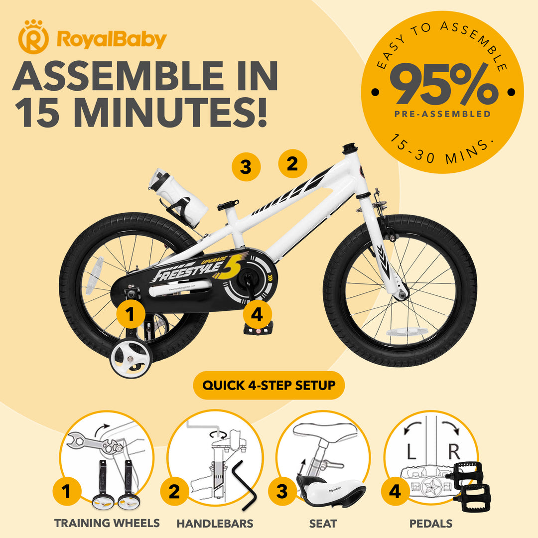 RoyalBaby Outdoor Kid's Bicycle w/Training Wheels, 14", White (Open Box) - VMInnovations