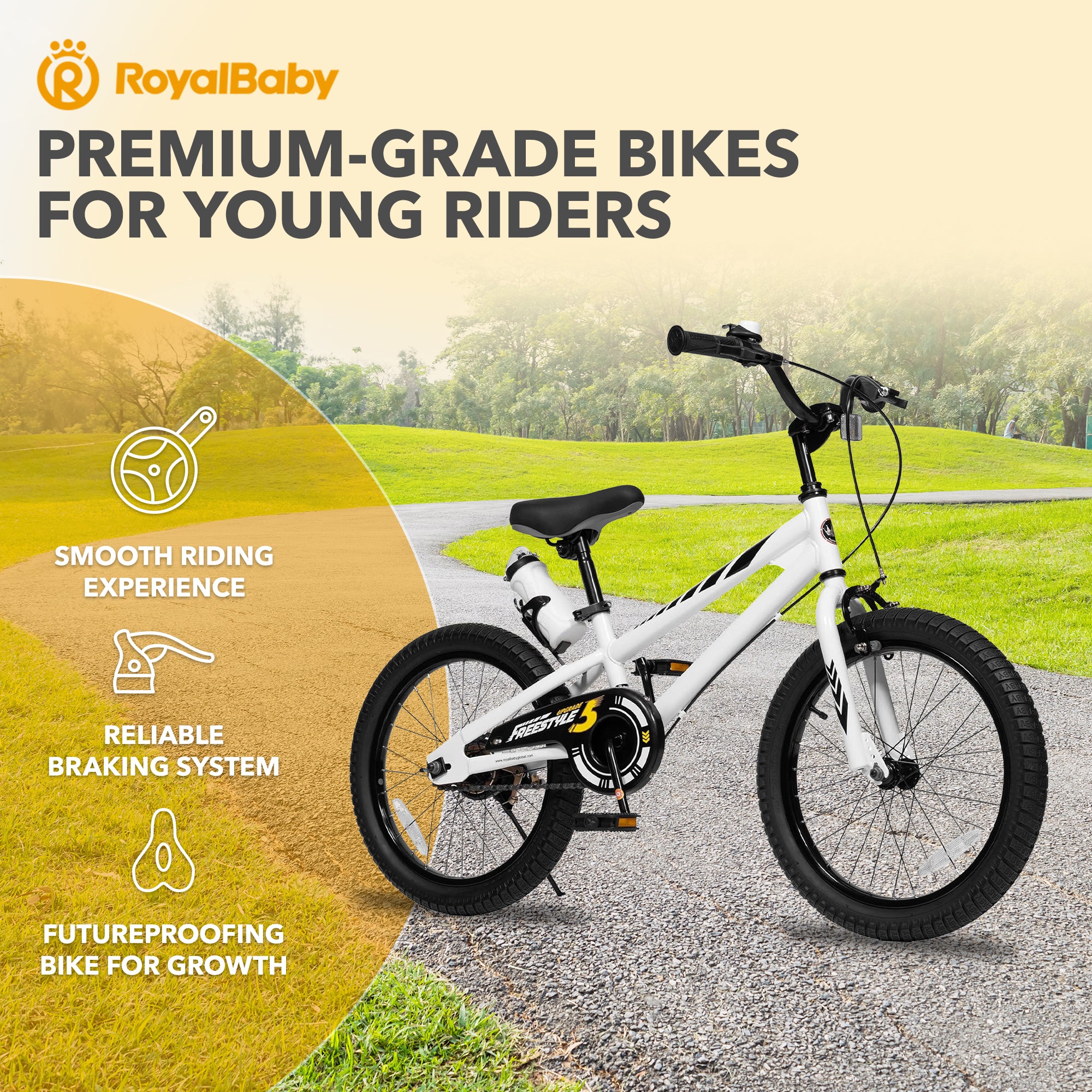 RoyalBaby Freestyle Kid's Sporty Bicycle w/Kickstand, 18", White (Open Box) - VMInnovations