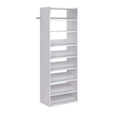 Easy Track 24 Inch Slanted Shoe Shelves with Chrome Fence Rails, White (3 Pack)