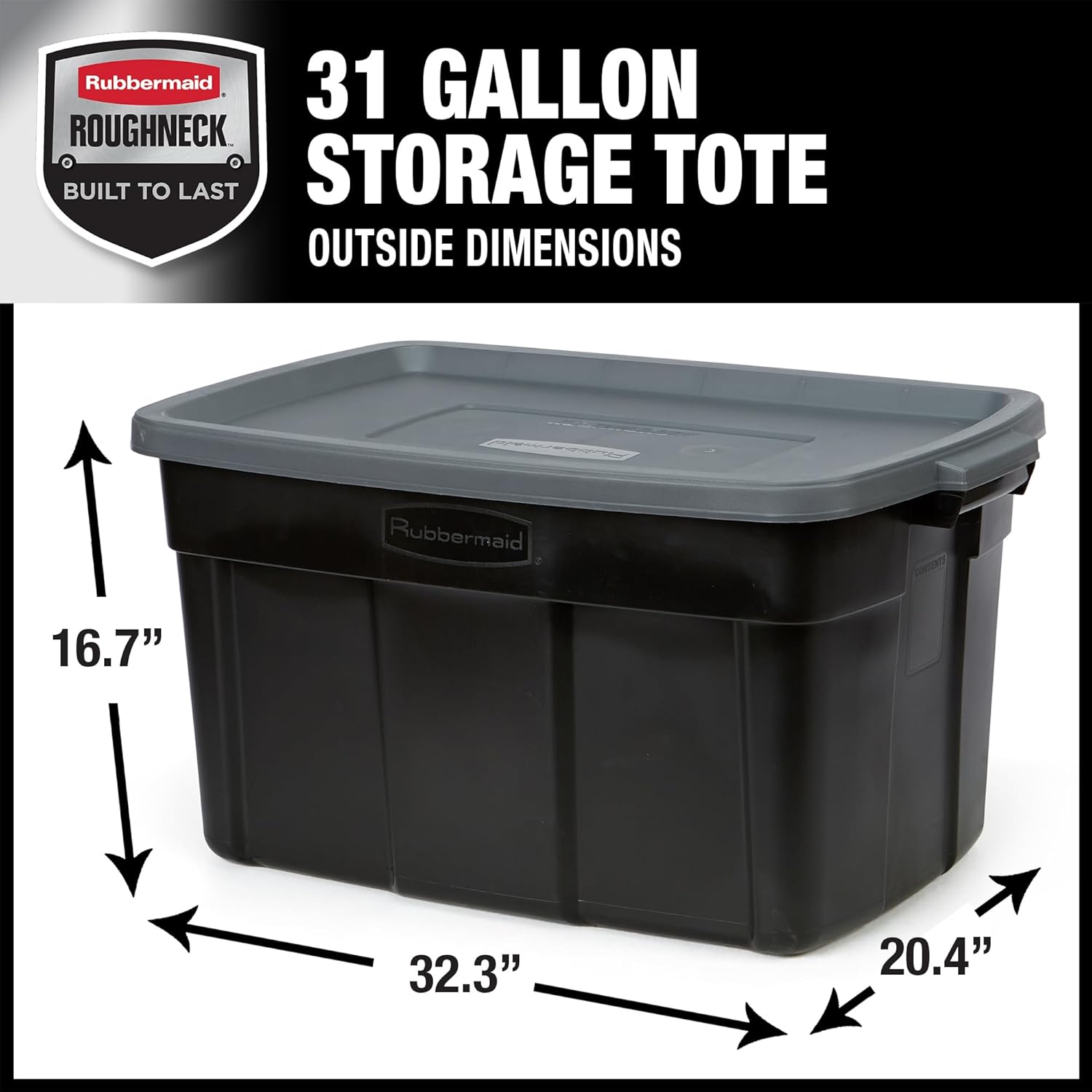 Rubbermaid Roughneck 31 Gal Storage Container, Black/Cool Gray (3 Pack) (Used)