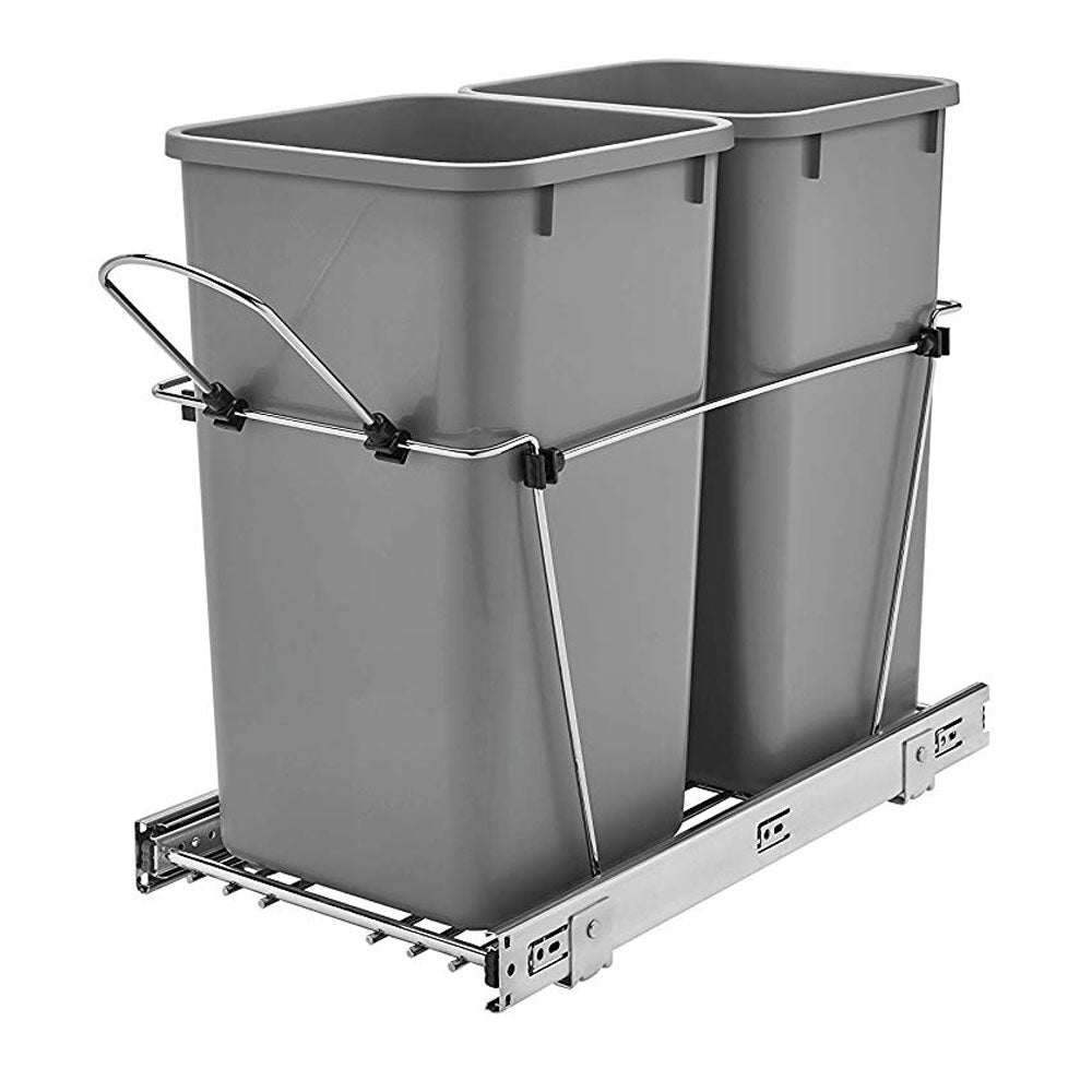 Rev A Shelf Double 27 Qt Sliding Pull Out Waste Bin Container (2 Pack)