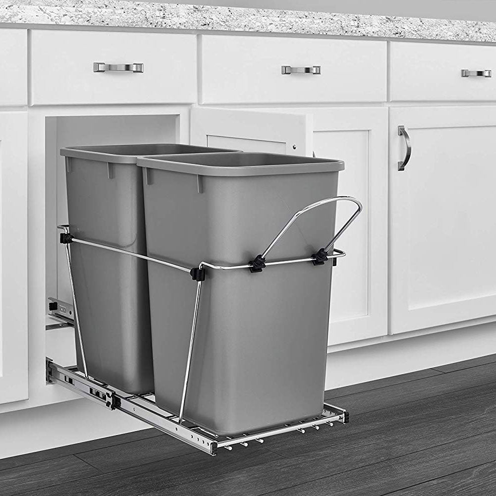 Rev A Shelf Double 27 Qt Sliding Pull Out Waste Bin Container (2 Pack)