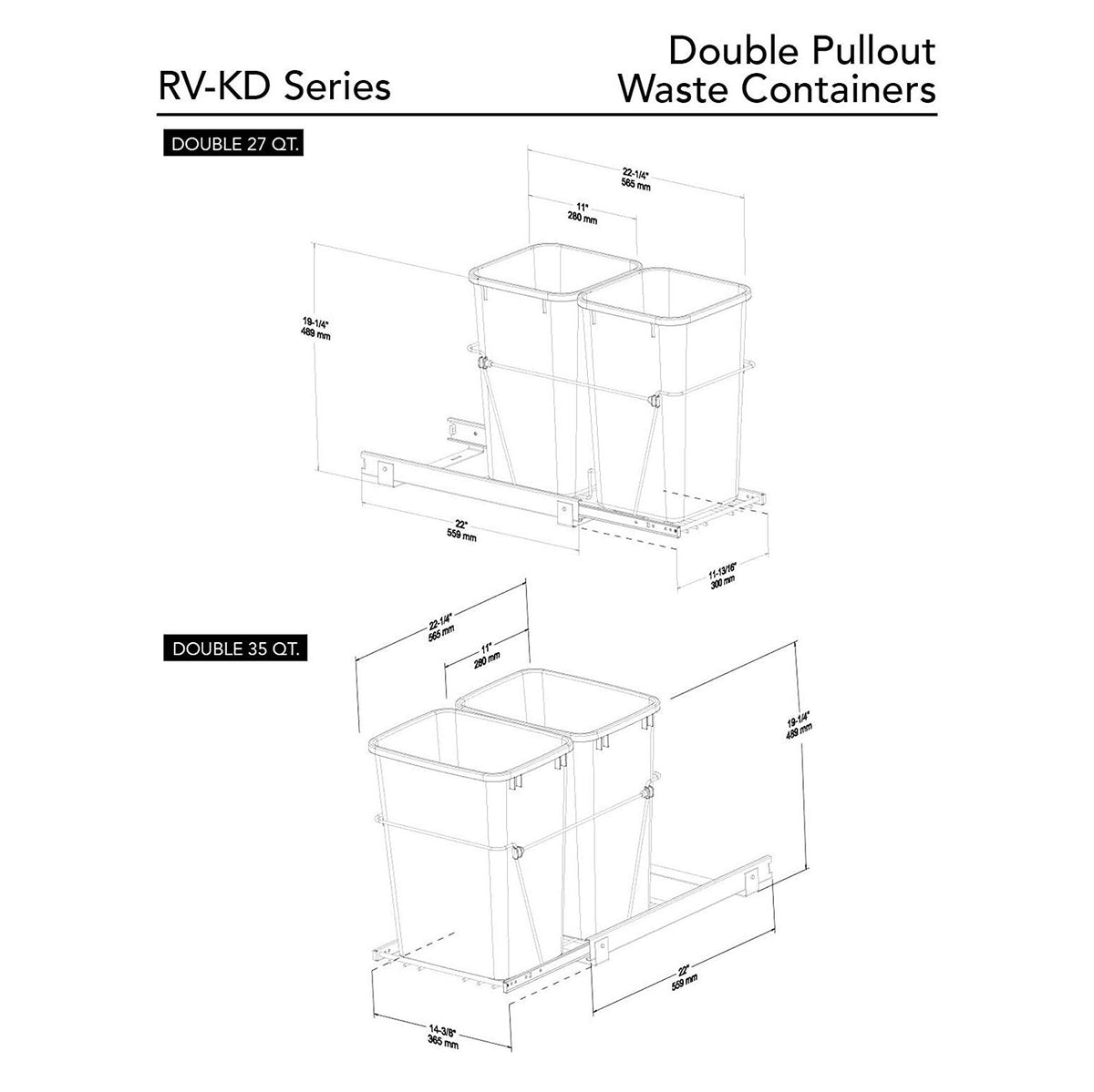 Rev A Shelf Double 27 Qt Sliding Pull Out Waste Bin Container (2 Pack)
