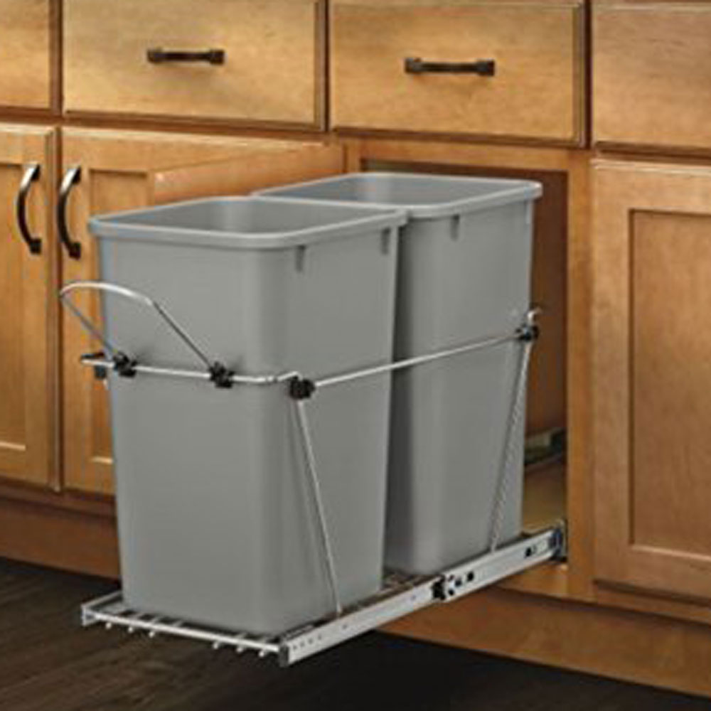 Rev A Shelf Double 27 Qt Sliding Pull Out Waste Bin Container (2 Pack)