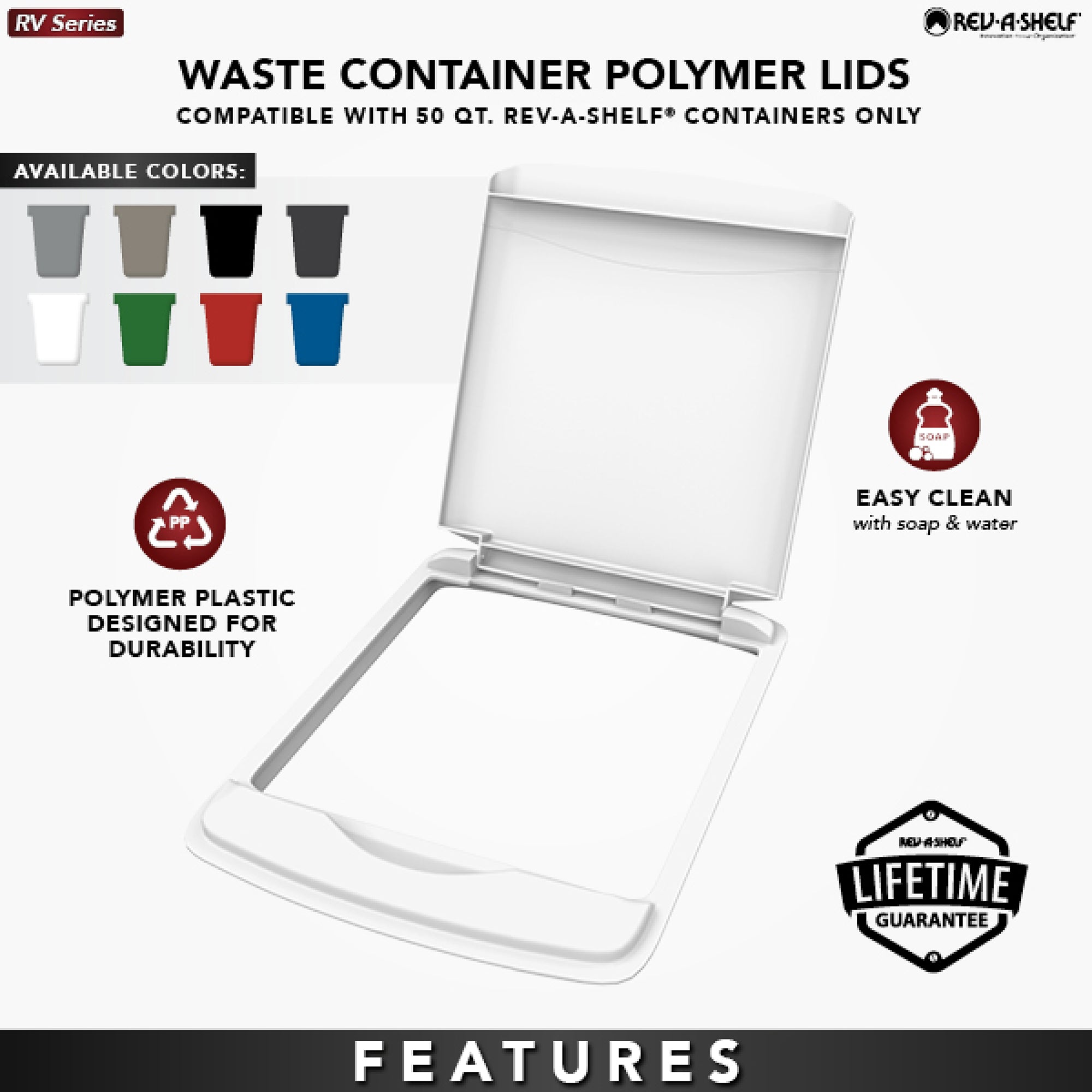 Rev-A-Shelf 50 qt. Trash Can Replacement Lid, Black (Lid Only), RV-50-LID-18-1