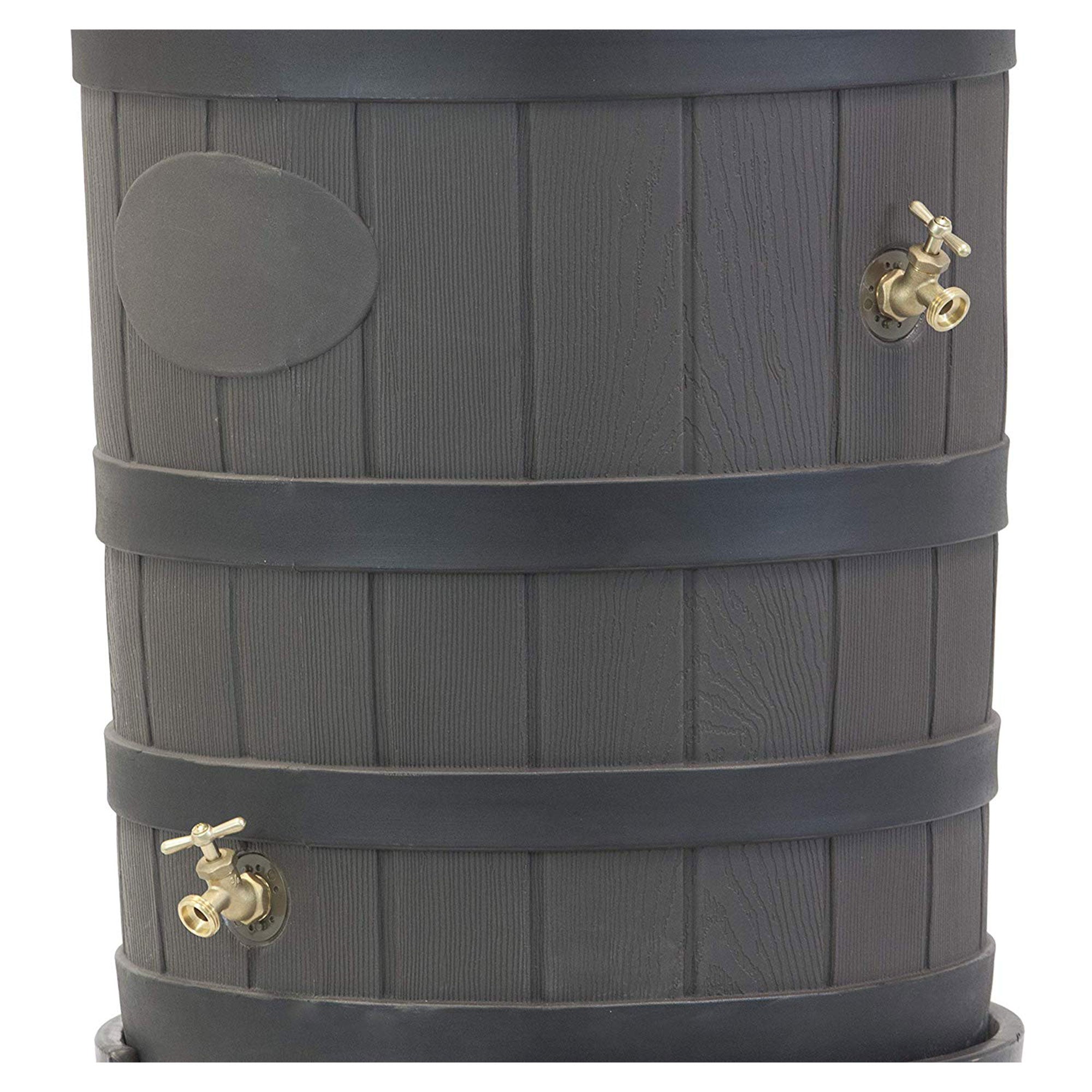 Good Ideas RW-2SD050-OAK 50 Gallon Rain Barrel with Stand Black Ribbed Design