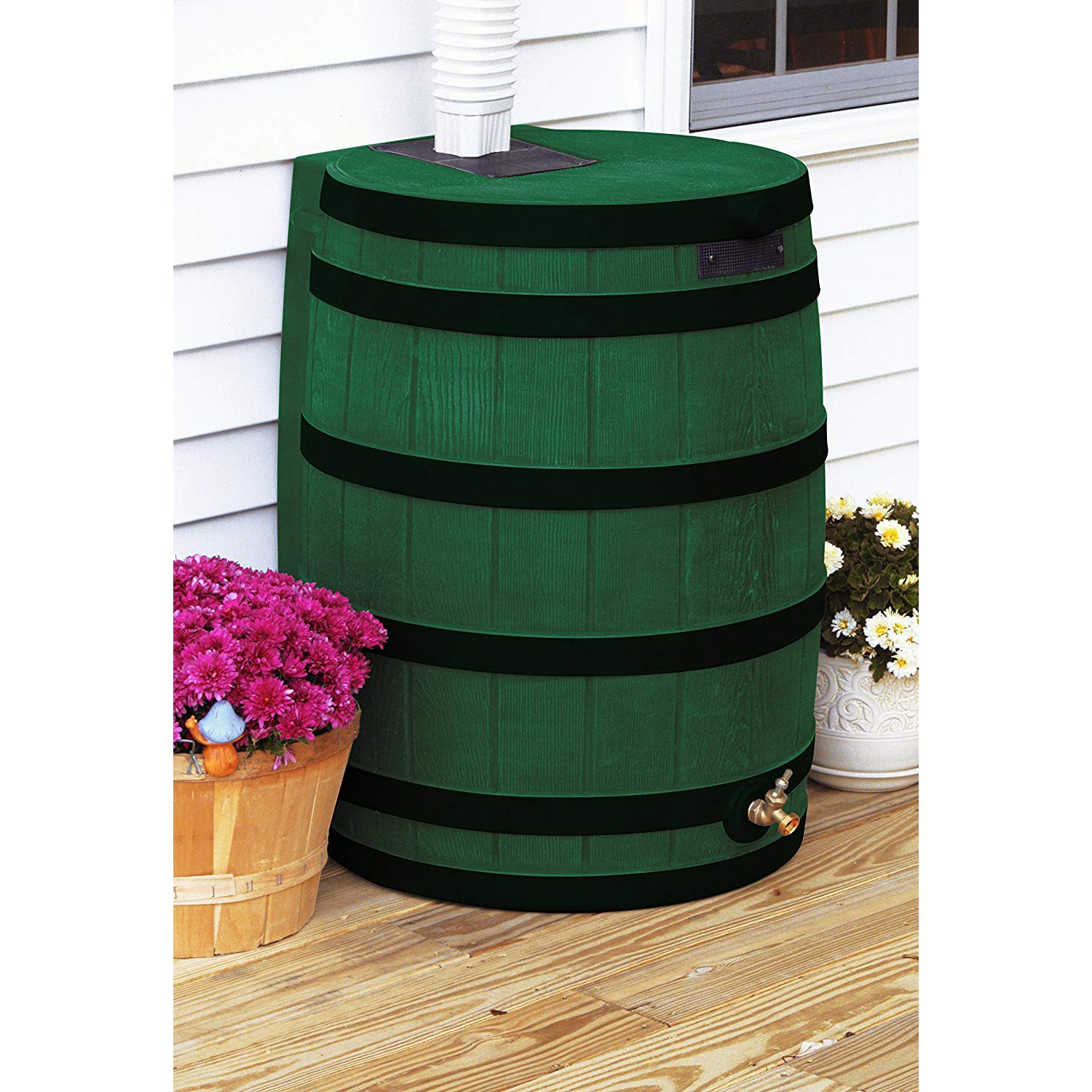 Good Ideas Rain Wizard 50 Gallon Plastic Rain Barrel Water Collector, Green - VMInnovations
