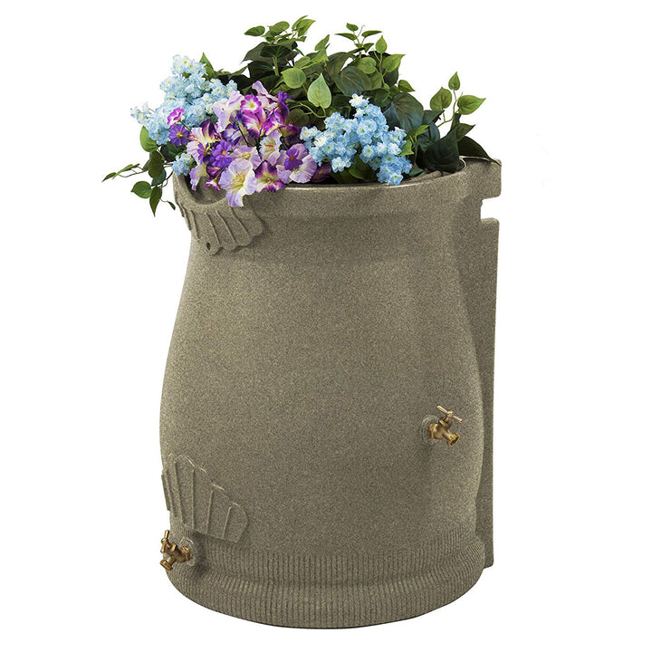 Good Ideas Rain Wizard 50 Gallon Plastic Rain Barrel Urn, Sandstone (2 Pack) - VMInnovations