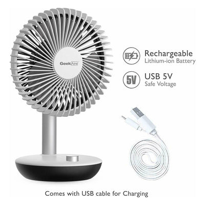 Geek Aire GF5 Rechargeable Oscillating Portable Mini Silent Table Fan, White