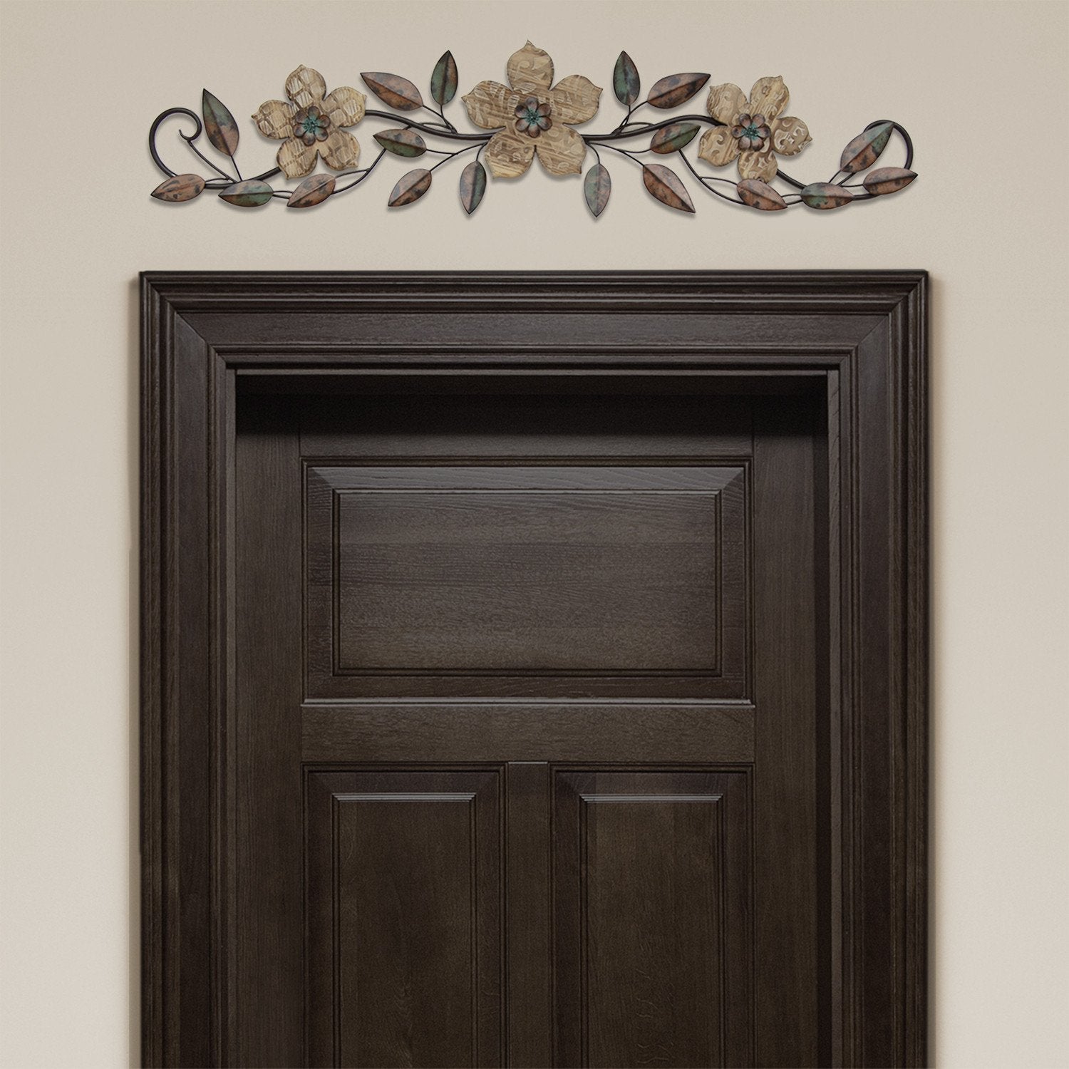 Stratton Home Decor Rustic Floral Scroll Over the Door Wall Decor Wooden Crest